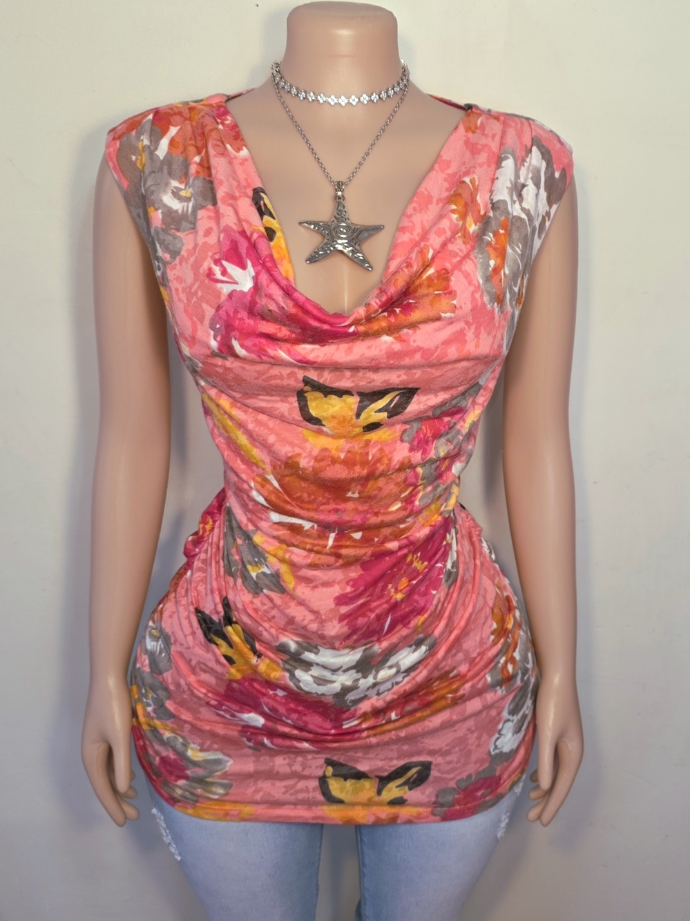 INC International Concepts Pink Floral Cowl Neck Top